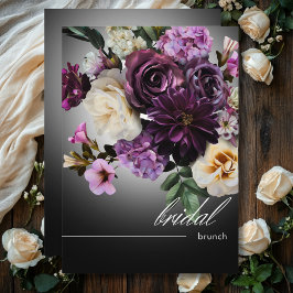 Convites Dark Midnight Purple Floral Romance Bridal Brunch