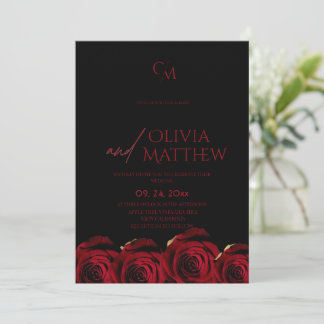 Convites Dark Modern Red Roses Black Wedding