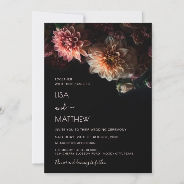 Convites Dark Moody Floral | Casual Wedding (Frente)