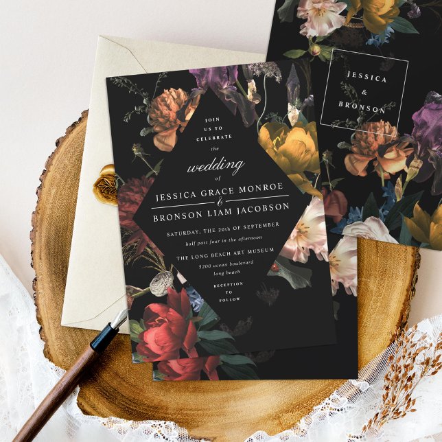 Convites Dark Moody Floral Dutch Painterly Wedding (Criador carregado)