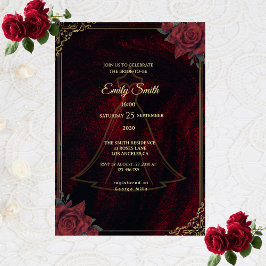 Convites Dark Moody Gothic Red Roses Elegant Bridal Shower