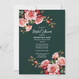 Convites Dark moody pink and red roses green bridal shower