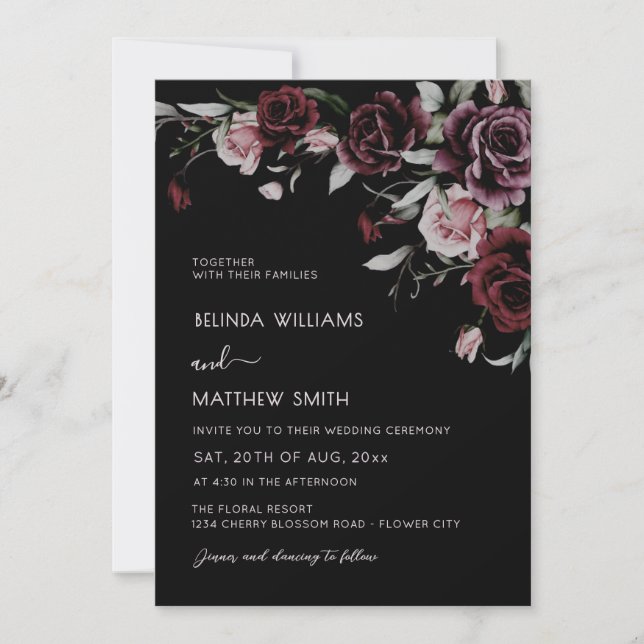 Convites Dark Moody Roses Black Background | Photo Wedding (Frente)