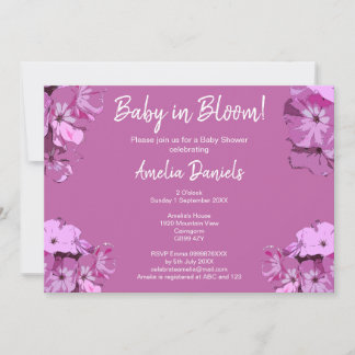 Convites Dark Pink Floral Baby Shower Invitation