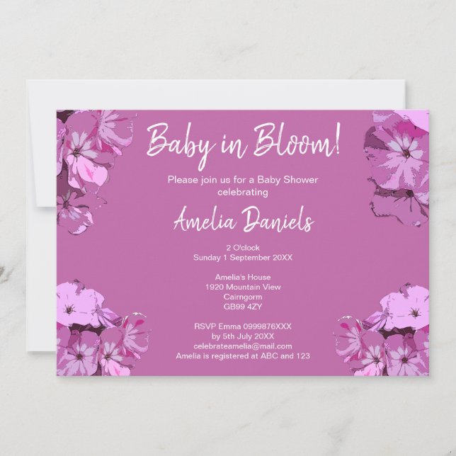 Convites Dark Pink Floral Baby Shower Invitation (Frente)