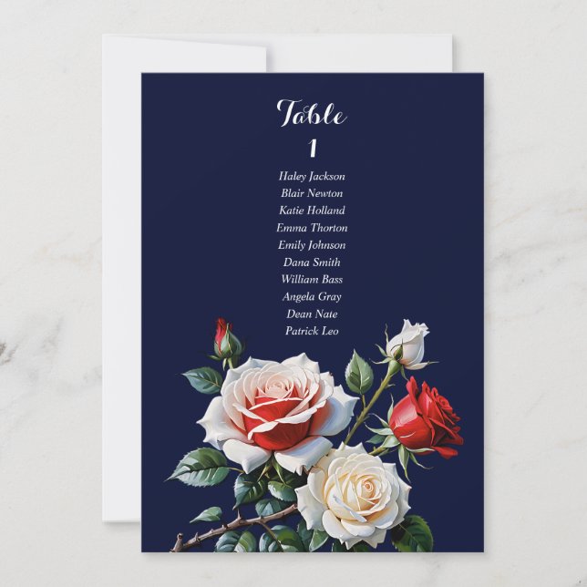 Convites Dark Pretty pink white red rose seating chart card (Frente)