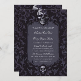 Convites Dark Purple Gothic Boho Floral Skull Wedding