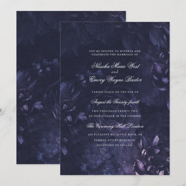 Convites Dark Purple Gothic Boho Floral Wedding (Frente/Verso)