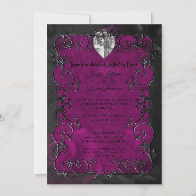 Convites Dark purple Gothic Halloween wedding Invitation (Frente)