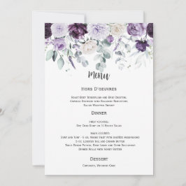 Convites Dark Purple, Lavender, White Wedding Menu