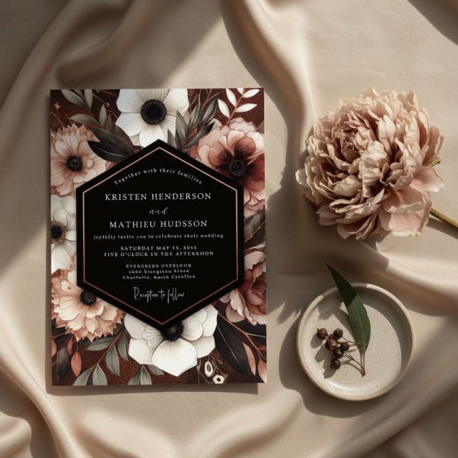 Convites Dark Red Floral Moody Romance Wedding (Criador carregado)