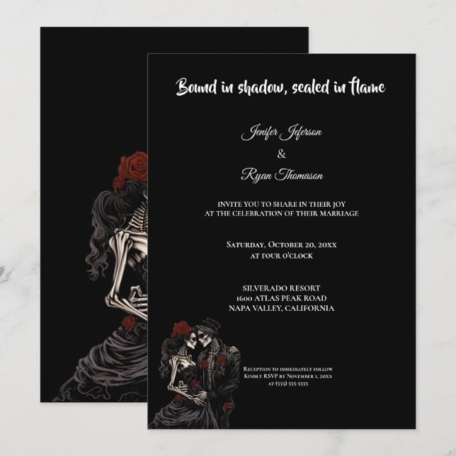 Convites Dark Red Gothic Halloween wedding invitation (Frente/Verso)