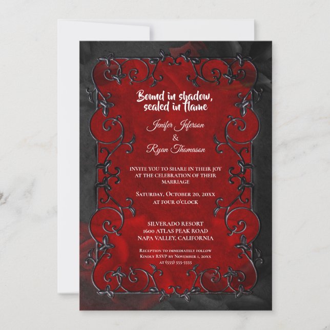 Convites Dark red Gothic Halloween wedding Invitation (Frente)