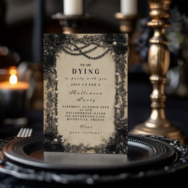 Convites Dark Romance Black Rosa Halloween Soirée (Criador carregado)