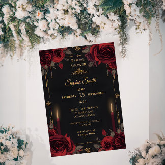 Convites Dark Romance Elegant Gothic Roses Bridal Shower
