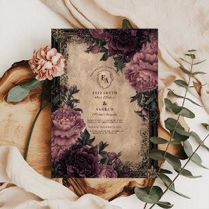 Convites Dark Romance Plum Peony Wedding