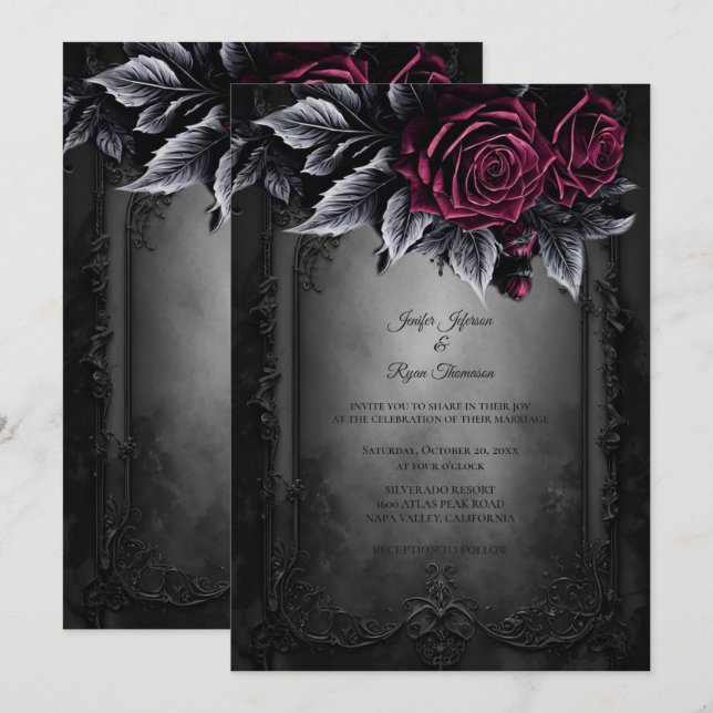 Convites Dark Romantic Floral Gothic wedding invitation (Frente/Verso)
