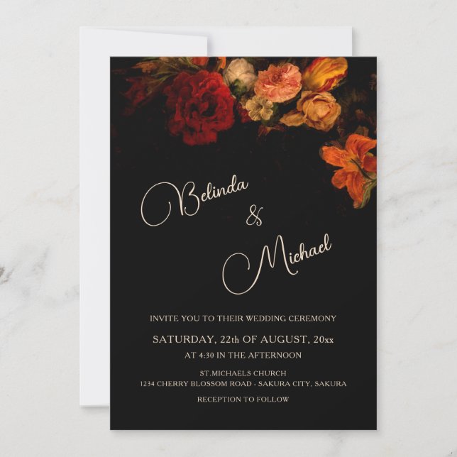 Convites Dark Romantic Flowers | Photo Wedding (Frente)