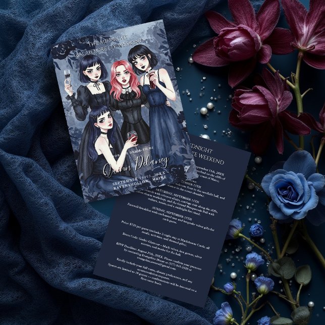 Convites Dark Romantic Gothic Girl Bachelorette Party (Happiest Romantic Gothic Girls Together in a Funny Party Bachelorette Weekend Invitation Cards. )
