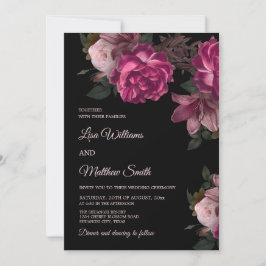 Convites Dark Romantic Hand Drawn Roses Wedding