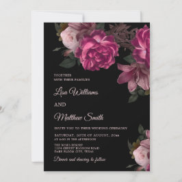 Convites Dark Romantic Hand Drawn Roses Wedding