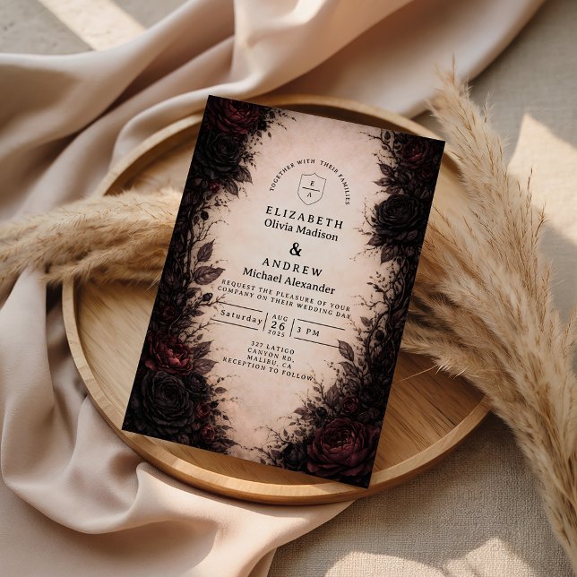 Convites Dark Rose Gothic Wedding (Criador carregado)