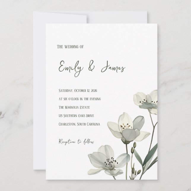 Convites Dark Sage Green Botanical Wedding (Frente)