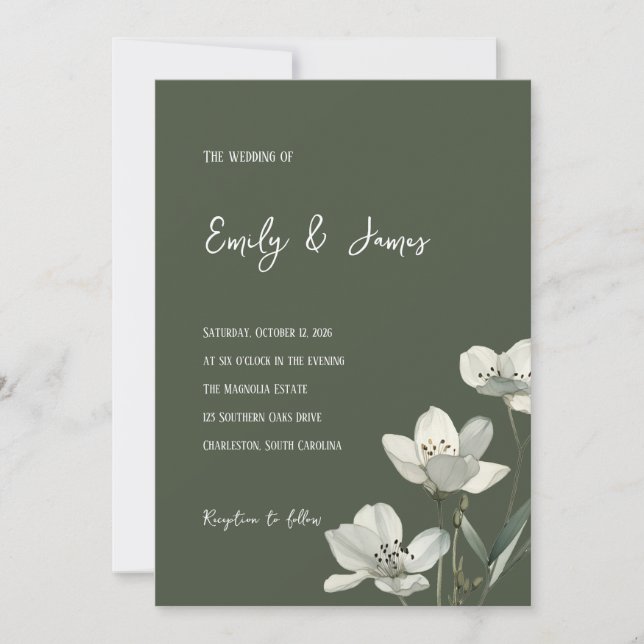 Convites Dark Sage Green Botanical Wedding (Frente)