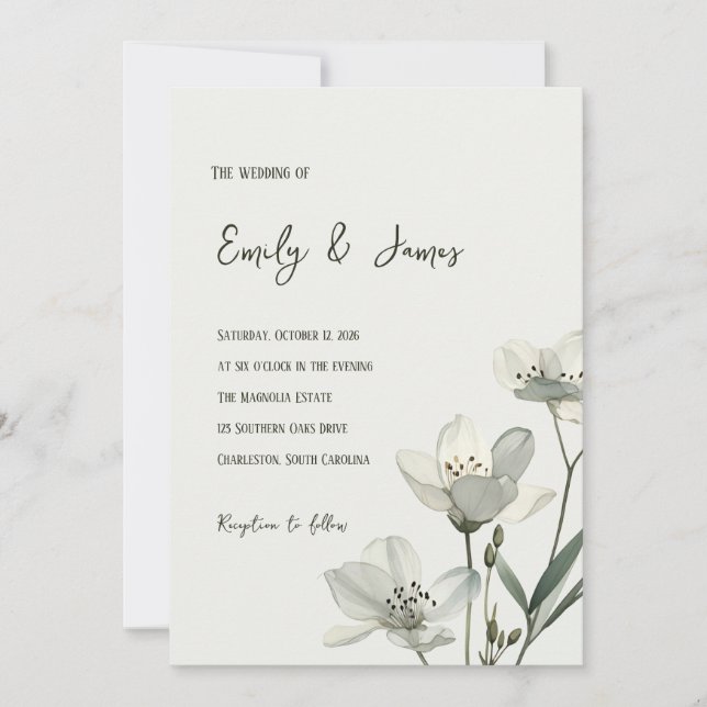 Convites Dark Sage Green Botanical Wedding (Frente)
