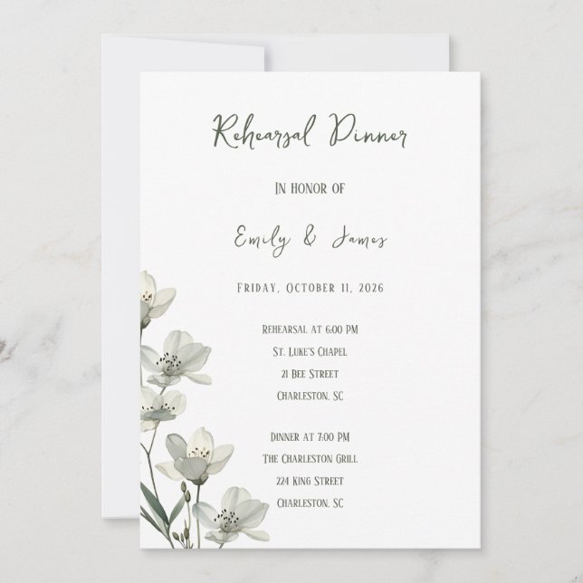 Convites Dark Sage Green Botanical Wedding (Frente)