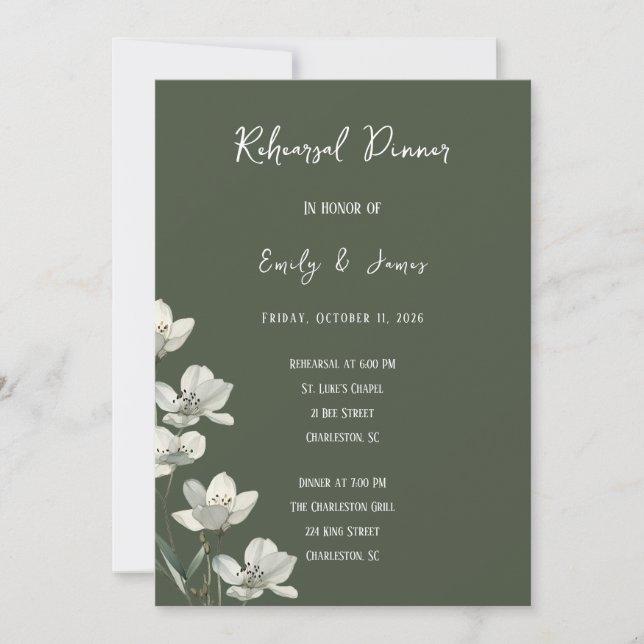 Convites Dark Sage Green Botanical Wedding (Frente)