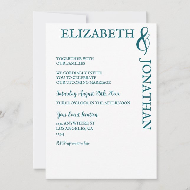 Convites Dark Teal Modern Typography Couples Shower (Frente)
