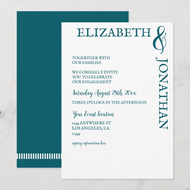 Convites Dark Teal Modern Typography Engagement Party (Frente/Verso)