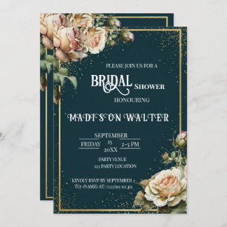 Convites Dark Teal Rustic Rose Bridal Shower Invitation