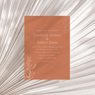 Convites Dark Terracotta Botanical Wedding Invitation