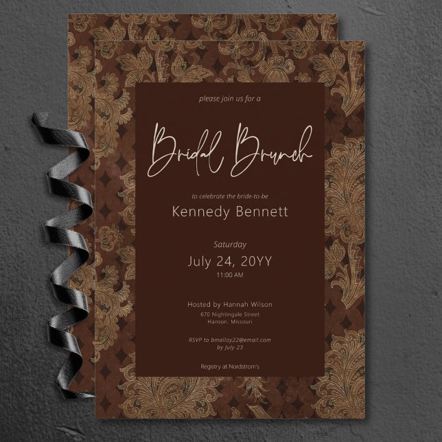 Convites Dark Victorian Burgundy Damask Bridal Brunch (Dark Victorian Burgundy Damask Bridal Brunch Invitation)