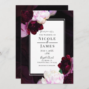 Convites Dark Wine Moody Floral Modern Elegant Glam Wedding