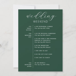 Convites Dark Woodland Green Wedding Weekend Schedule