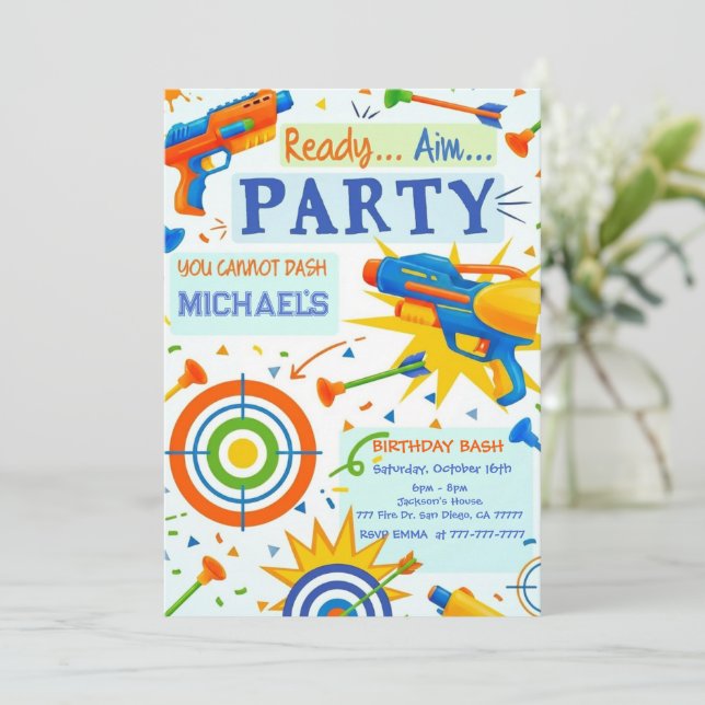 Convites Dart Gun Birthday Invitation (Em pé/Frente)