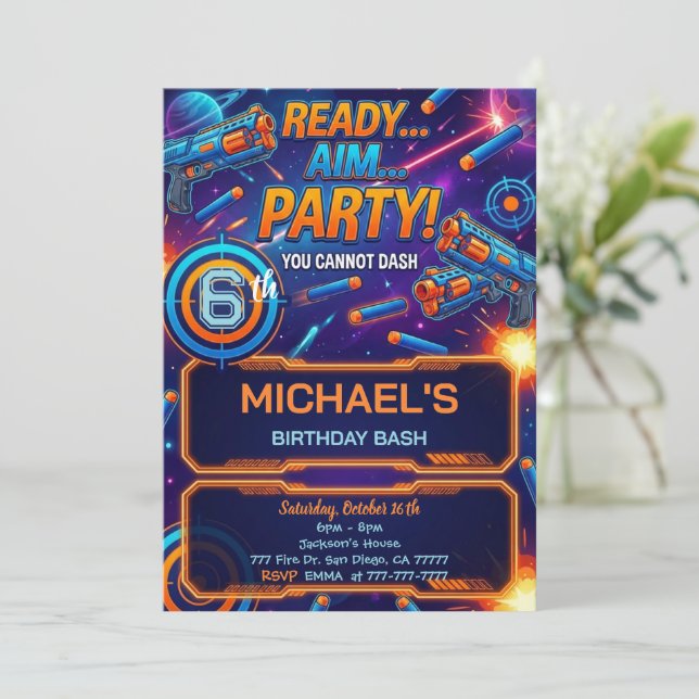 Convites Dart Gun Birthday Invitation (Em pé/Frente)