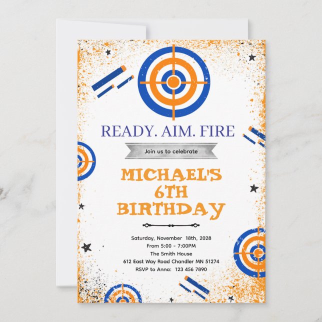 Convites Dart gun birthday party invitation (Frente)