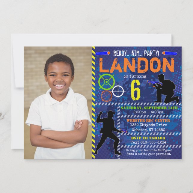 Convites Dart Photo Convide Festa de aniversário de Arma de (Frente)