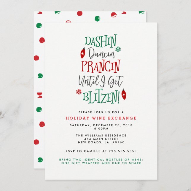 Convites Dashin Dancin Prancin Wine Exchange Christmas (Frente/Verso)