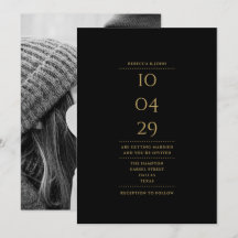 Data de Casamento em Foto Preto e Dourado Minimali