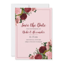 Data de Casamento Floral Rosa Bege Borgonha