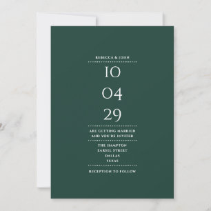 Convites Data de Casamento Minimalista em Verde Esmeralda T