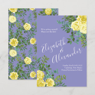 Convites Data de Salvamento do Casamento Azul Amarelo-Claro