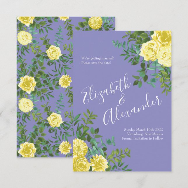Convites Data de Salvamento do Casamento Azul e Amarelo Cla (Frente/Verso)