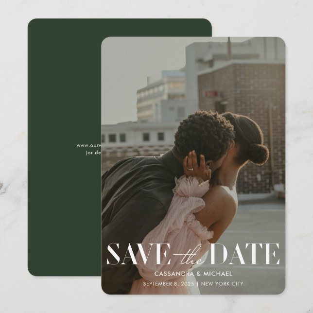 Convites Data de Salvamento do Casamento de Foto Verde da F (Frente/Verso)