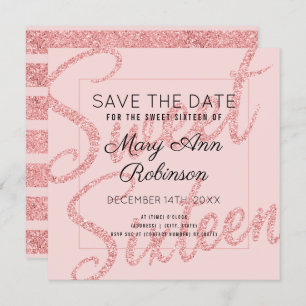 Convites Data de salvamento do Glitter Glam Sweet 16 Dourad